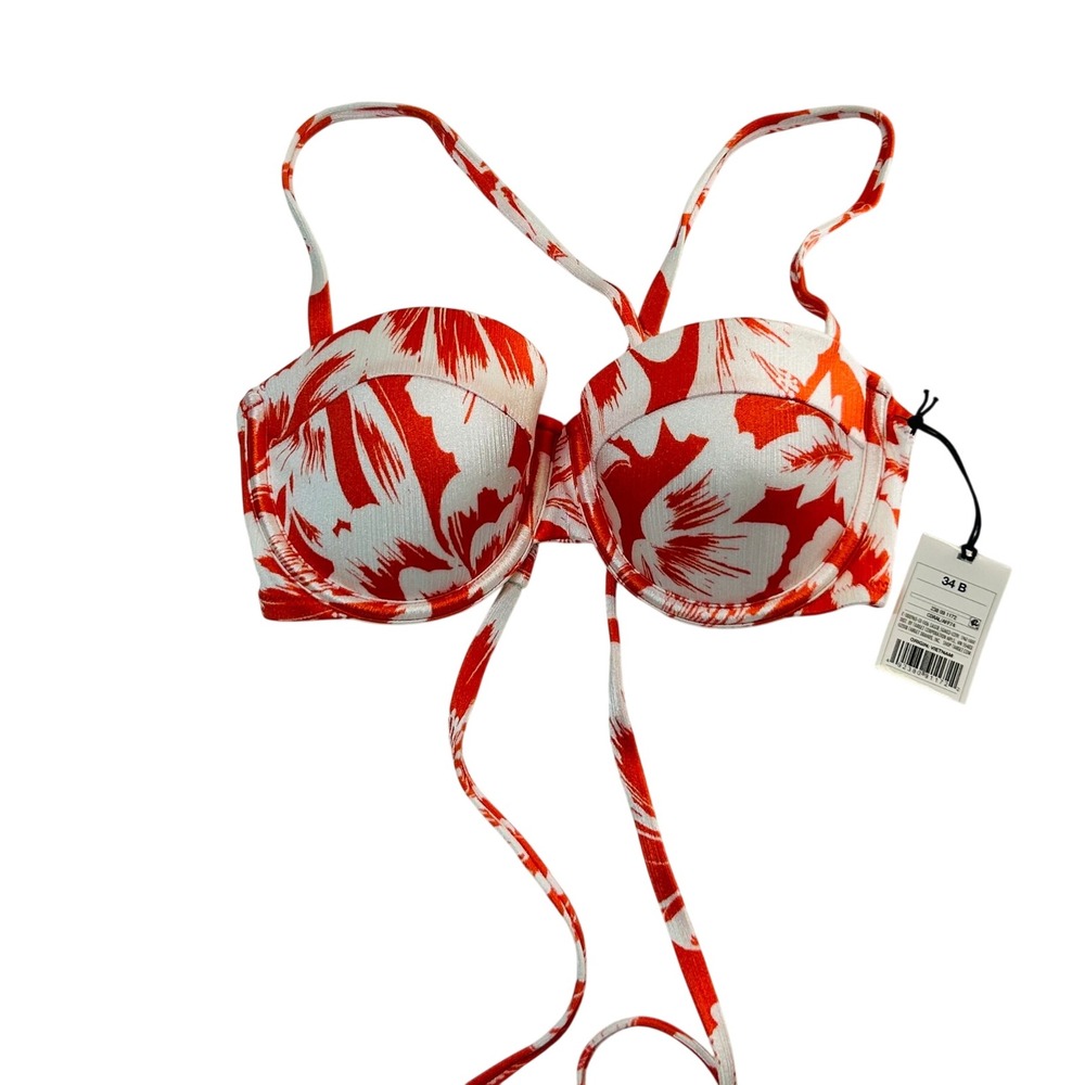 Shade & Shore Womens 34B Coral White Floral Underwire Bikini Swim Top NEW